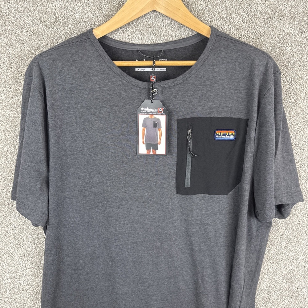 Avalanche Shirt 2 Button Henley Tee Shirt W Chest Patch Gray Men's XXL NEW